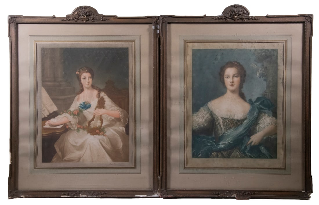 A PAIR OF MEZZOTINTS OF FRENCH ARISTOCRATIC LADIES SIGNED 'WILL HENDERSON,' AFTER JEAN-MARC NATTIER: A PAIR OF MEZZOTINTS OF FRENCH ARISTOCRATIC LADIES SIGNED "WILL HENDERSON," AFTER JEAN-MARC NATTIER (1685-1766) Published by Alfred Bell & Co, London, 1919. Both pencil signed. In damaged matching
