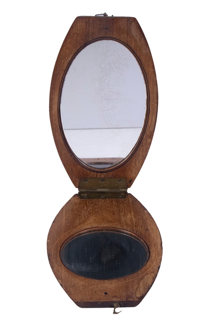 VICTORIAN FOLDING WOODEN HAND MIRROR (1 of 2)