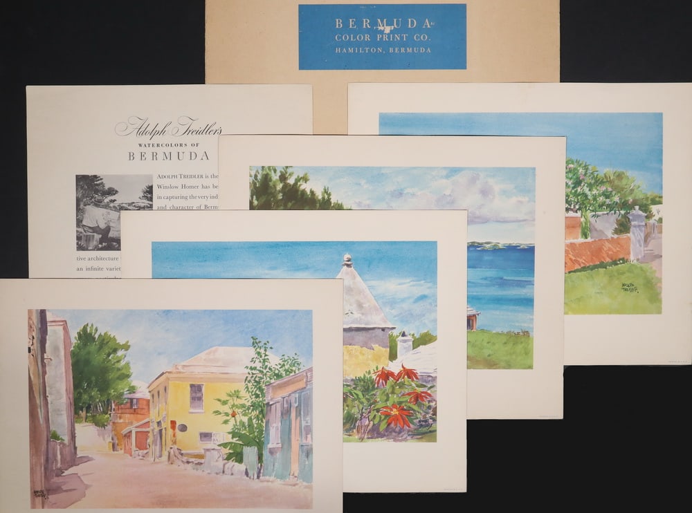 Watercolor prints of Bermuda.: WATERCOLOR PRINTS OF BERMUDA Collection of watercolor prints of Bermuda by Adolph Friedlers. Printed by Bermuda Color Print Co., Hamilton, Bermuda.