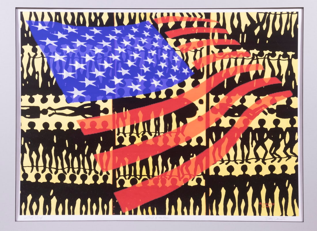ROBERT MELBURN DOUCETTE (ME, 1930-2023): ROBERT MELBURN DOUCETTE (ME, 1930-2023)"Land of the Free", serigraph, pencil signed, titled, marked as artists proof and signed in print with date 1998. Unframed, matted.OS: 22 x 28 in. (55.9 x 71.1 c