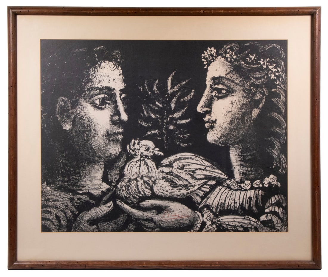 AFTER PABLO PICASSO (SPAIN/FRANCE, 1881-1973): AFTER PABLO PICASSO (SPAIN/FRANCE, 1881-1973)"Jeunesse" (Youth), May 1950, collotype on paper after the original lithograph, signed in print lower right, with spurious signature in orange crayon lower