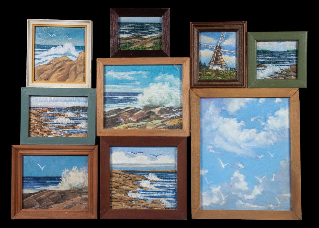 DONNA WILSON (15) MINIATURE MAINE LANDSCAPE OIL PAINTINGS: DONNA WILSON (15) MINIATURE MAINE LANDSCAPE OIL PAINTINGS Collection of Framed Paintings, by contemporary Maine artist Donna Wilson, originally retailed by Lincolnville gallery Maine's Massachusetts