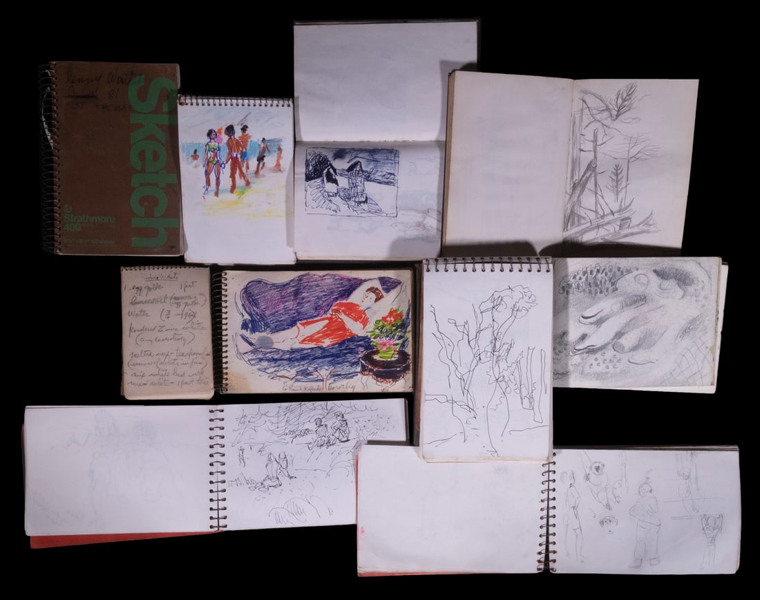 (11) 1950'S - 80'S SMALL SKETCHBOOKS BY DENNY SONKE WINTERS (NY/CA/ME/MI/MEXICO, 1905-1985): (11) 1950'S - 80'S SMALL SKETCHBOOKS BY DENNY SONKE WINTERS (NY/CA/ME/MI/MEXICO, 1905-1985) Including: "Maine, 1951"; "Mexico, San Miguel, 1925"; "1962 La Jolla (CA); "1977 Key Biscay"; "Undated