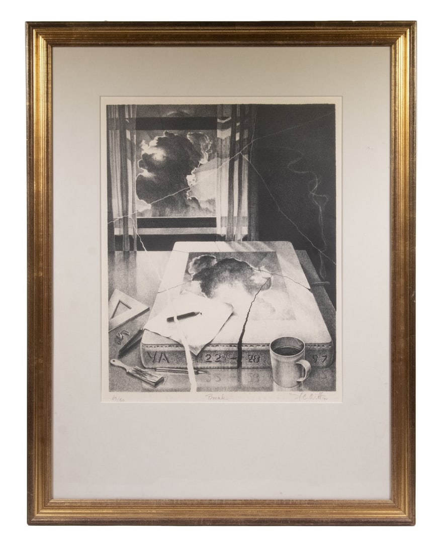 NANCY CAMDEN WITT (ME/VA, 1930-2009): NANCY CAMDEN WITT (ME/VA, 1930-2009) "Break", pencil signed and dated "80, numbered 43/70. In gold molded frame, matted and glazed, good condition. OS: 33 x 25 1/2 in. (83.8 x 64.8 cm.), SS: 20 x 16