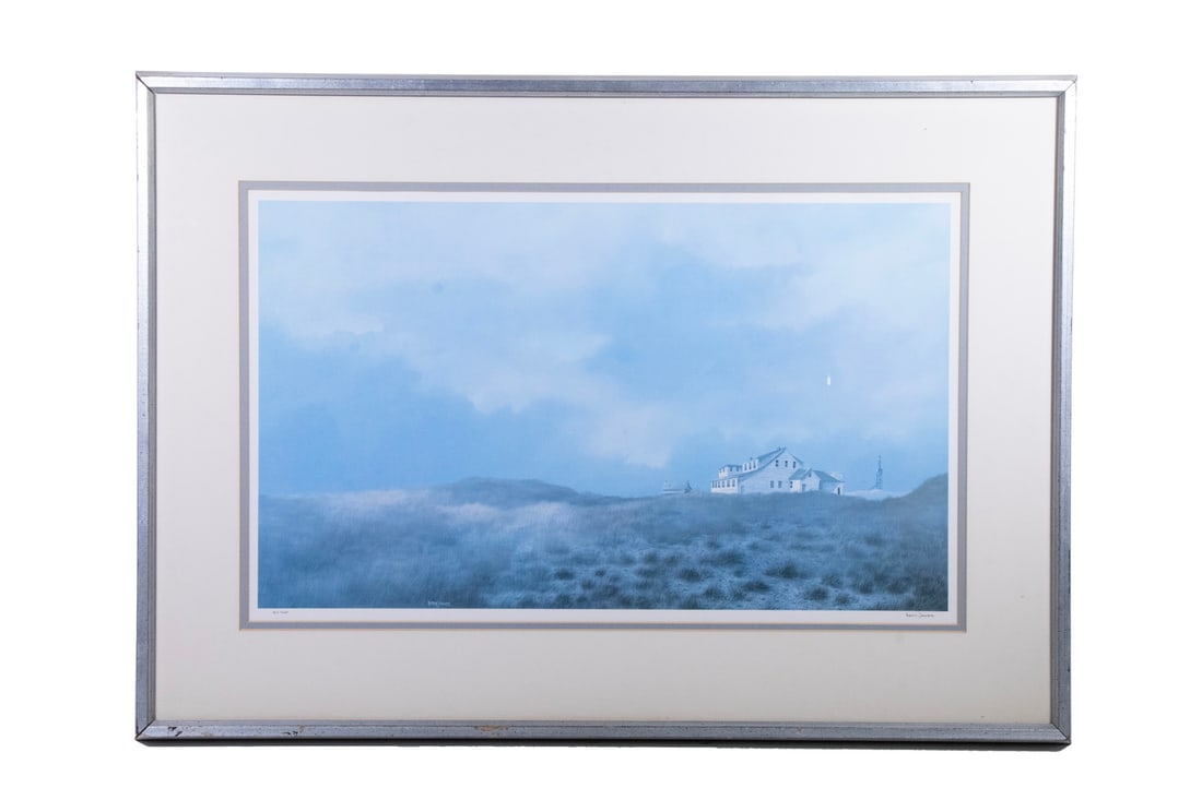 HERB JONES (NORFOLK, VIRGINIA, 1923-1998): HERB JONES (NORFOLK, VIRGINIA, 1923-1998) Outpost in the Dunes, lithograph, signed in print, pencil signed and marked "Ed 900," in silver box frame, matted under glass. OS: 22 x 31 in. (55.9 x 78.7