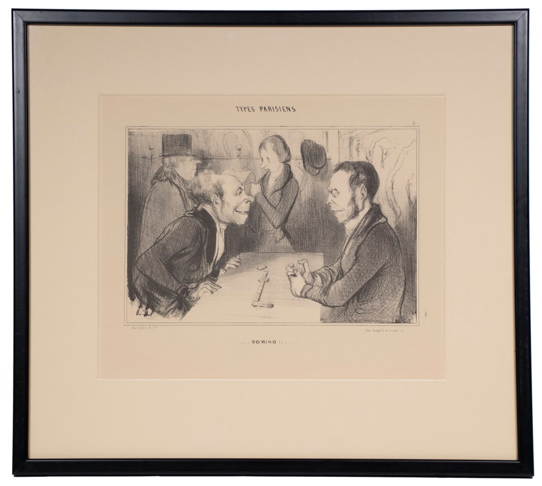 HONORE DAUMIER (FRANCE, 1808-1879): HONORE DAUMIER (FRANCE, 1808-1879) "Domino!!", lithograph on paper, 19th c., number 5 from the series "Types Parisiens", publ. by Chez Bauger (R. du Croissant, 16), printer: Aubert et Cie. In a black