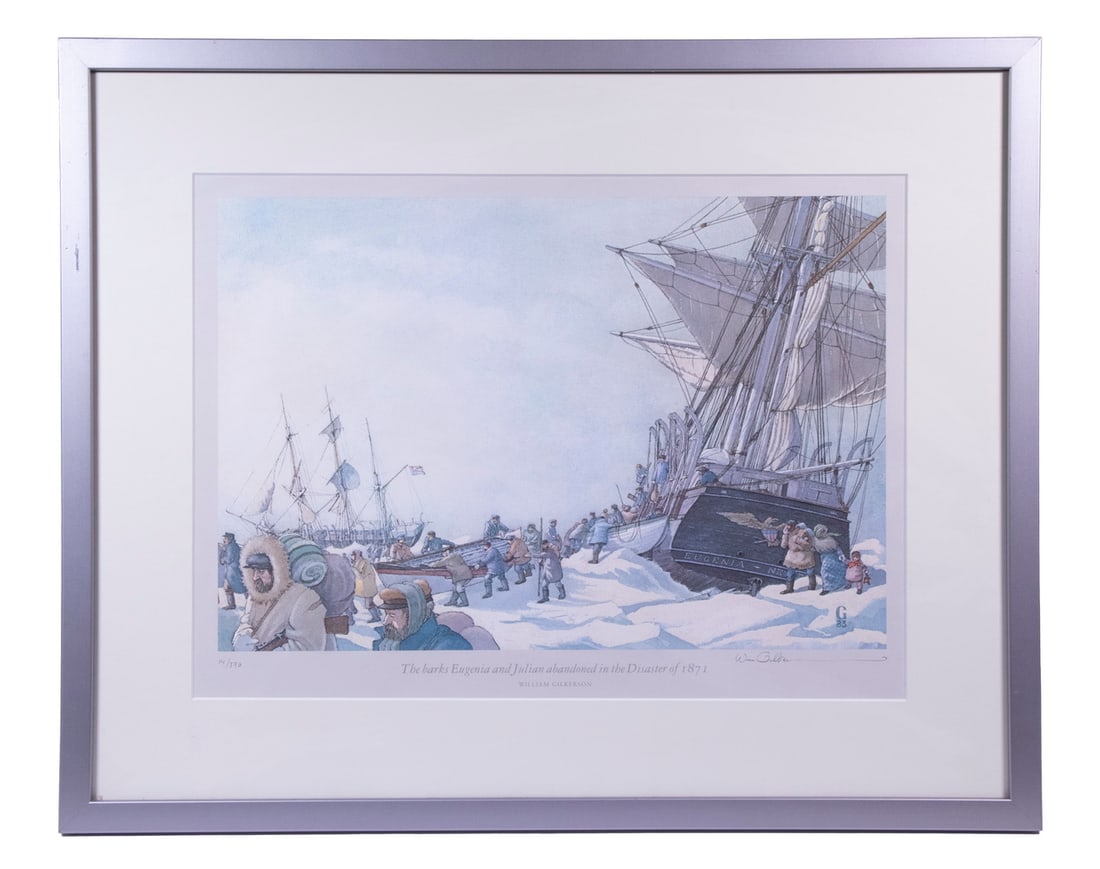 WILLIAM GILKERSON (WI/NOVA SCOTIA, 1936-2015): WILLIAM GILKERSON (WI/NOVA SCOTIA, 1936-2015) "The barks Eugenia and Julian abandoned in the Disaster of 1871," lithograph, initialed and dated '83 in print, also pencil signed and numbered 14/379.