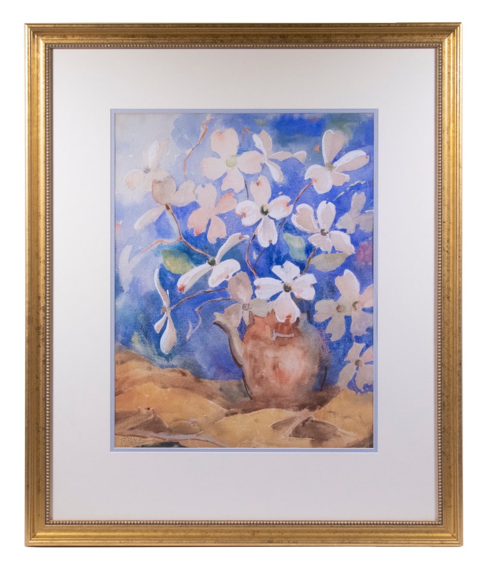 HENRY BILLINGS (ME/GA/ME, 1894 - ?): HENRY BILLINGS (ME/GA/ME, 1894 - ?) Still Life of Flowers in Vase, watercolor, signed lower left. In modern gold molded frame, matted and glazed, good condition. OS: 32 1/2 x 27 1/2 in. (82.6 x 69.9