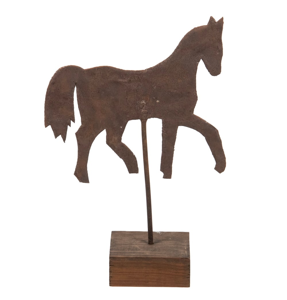 FOLK ART SHEET METAL HORSE ON STAND (1 of 2)