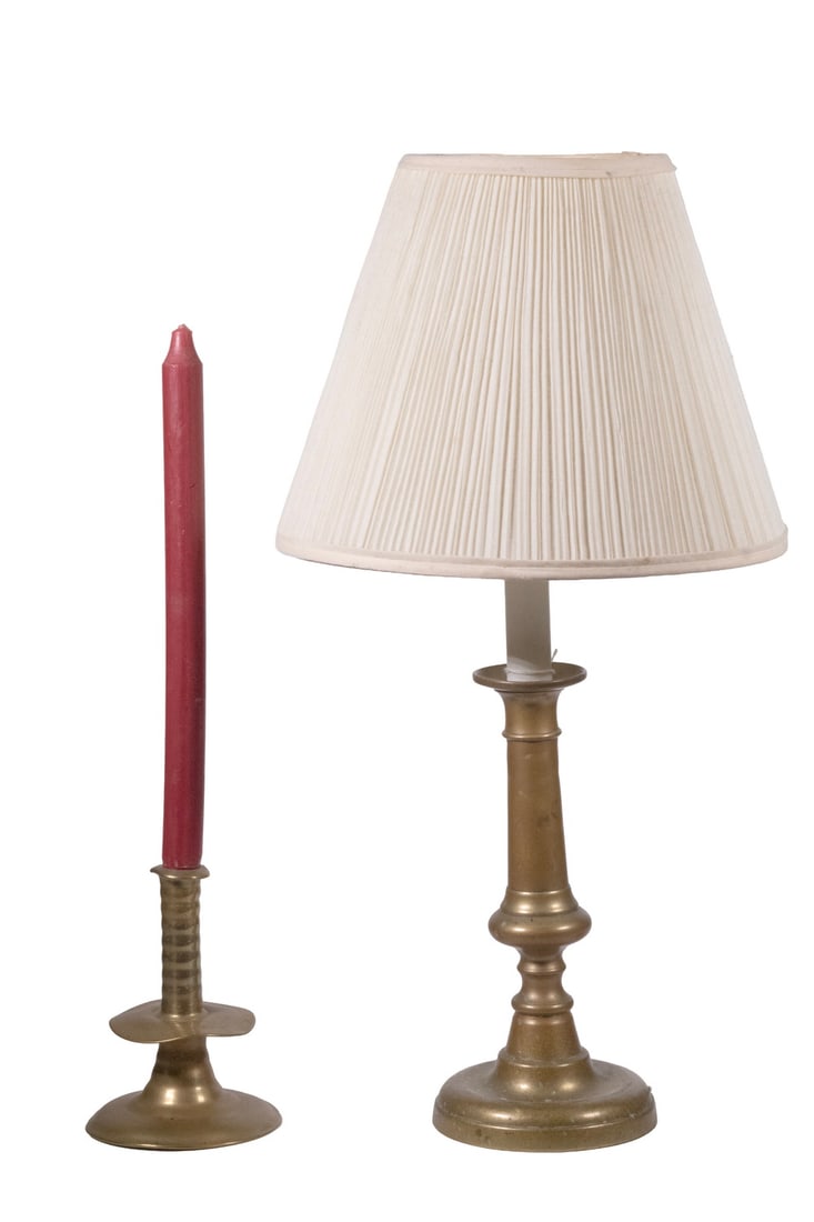 BRASS CANDLESTICK & CANDLESTICK LAMP (1 of 1)