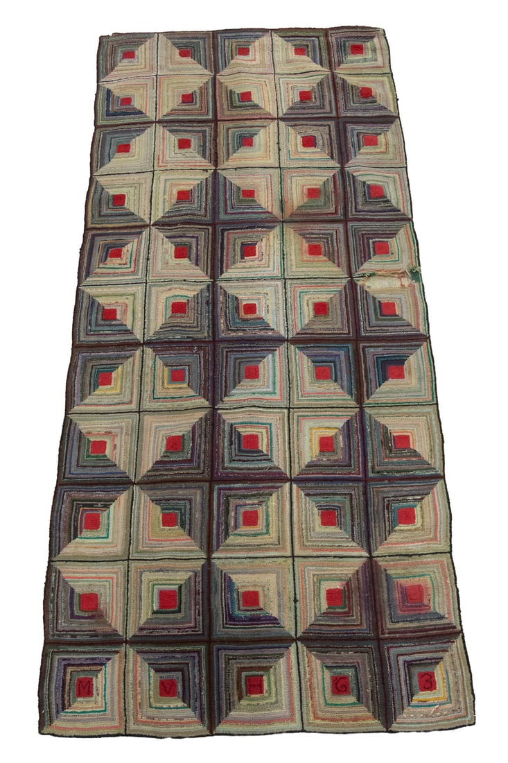 HOOKED RUG LINCOLN LOG PATTERN DATED 1963 (1 of 5)