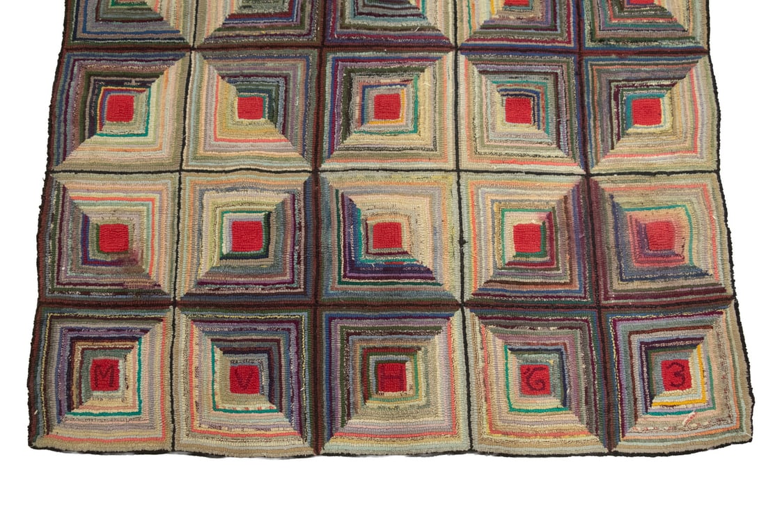 HOOKED RUG LINCOLN LOG PATTERN DATED 1963 - 5