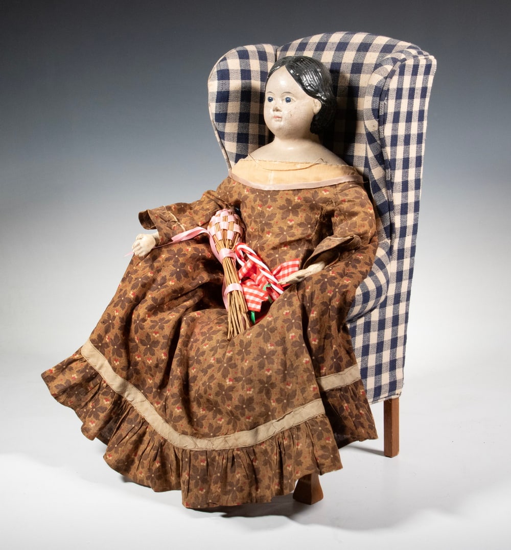 19TH C. JENNY LIND DOLL IN WING CHAIR (1 of 2)