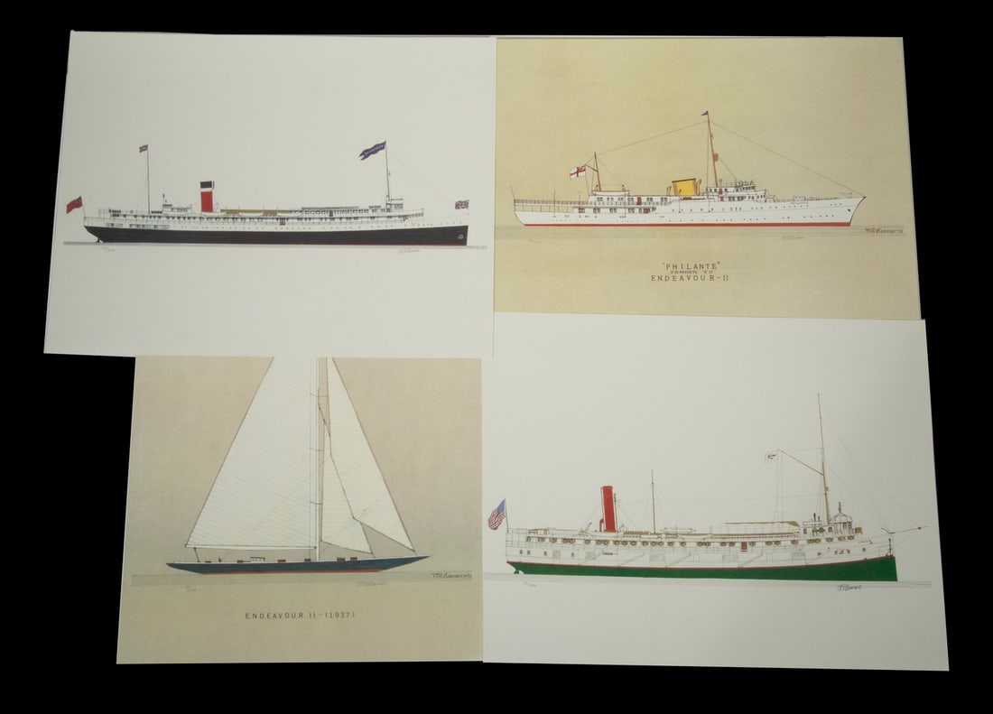 FRANK CREVIER (MI, 1910-1987): FRANK CREVIER (MI, 1910-1987) (4) Boat Prints, photo lithographs, all limited editions, dated 1977, all but the first pencil signed, includes "Endeavor II" (1937), Canadian racing yacht, 96/250; PLUS