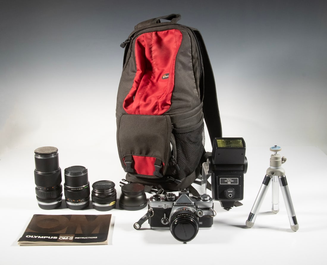 OLYMPUS FILM & NIKON DIGITAL CAMERAS W/ LENSES & (1 of 5)