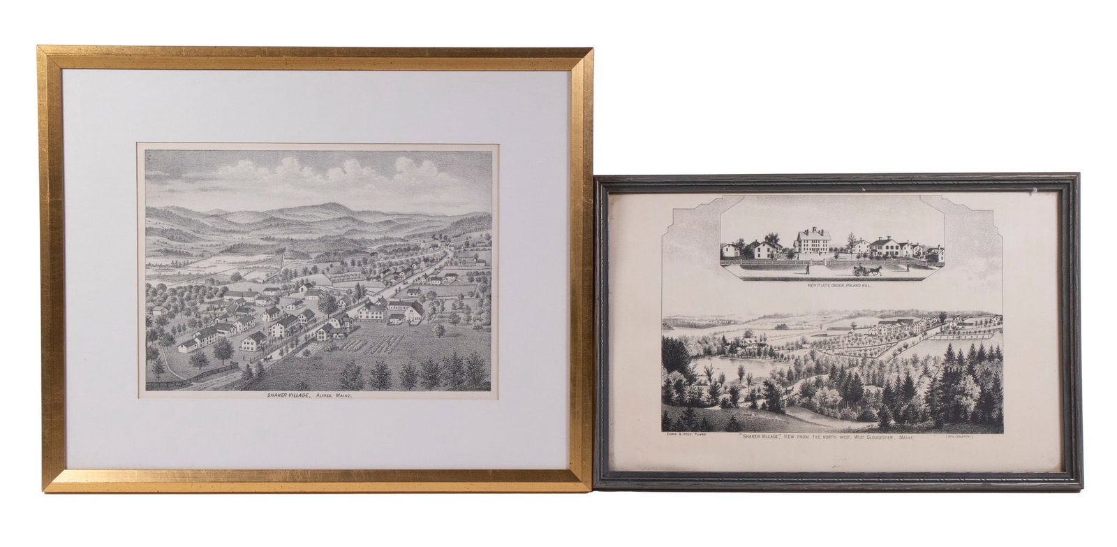 (2) SMALL BIRDSEYE VIEWS OF MAINE SHAKER VILLAGES, FRAMED (1 of 3)
