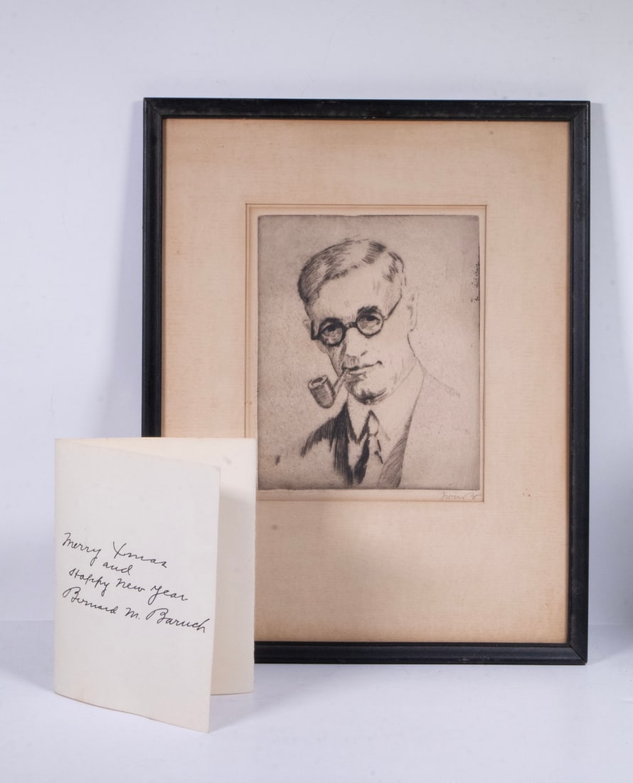 BERNARD BARUCH XMAS CARD & EARLY PORTRAIT PRINT (1 of 2)
