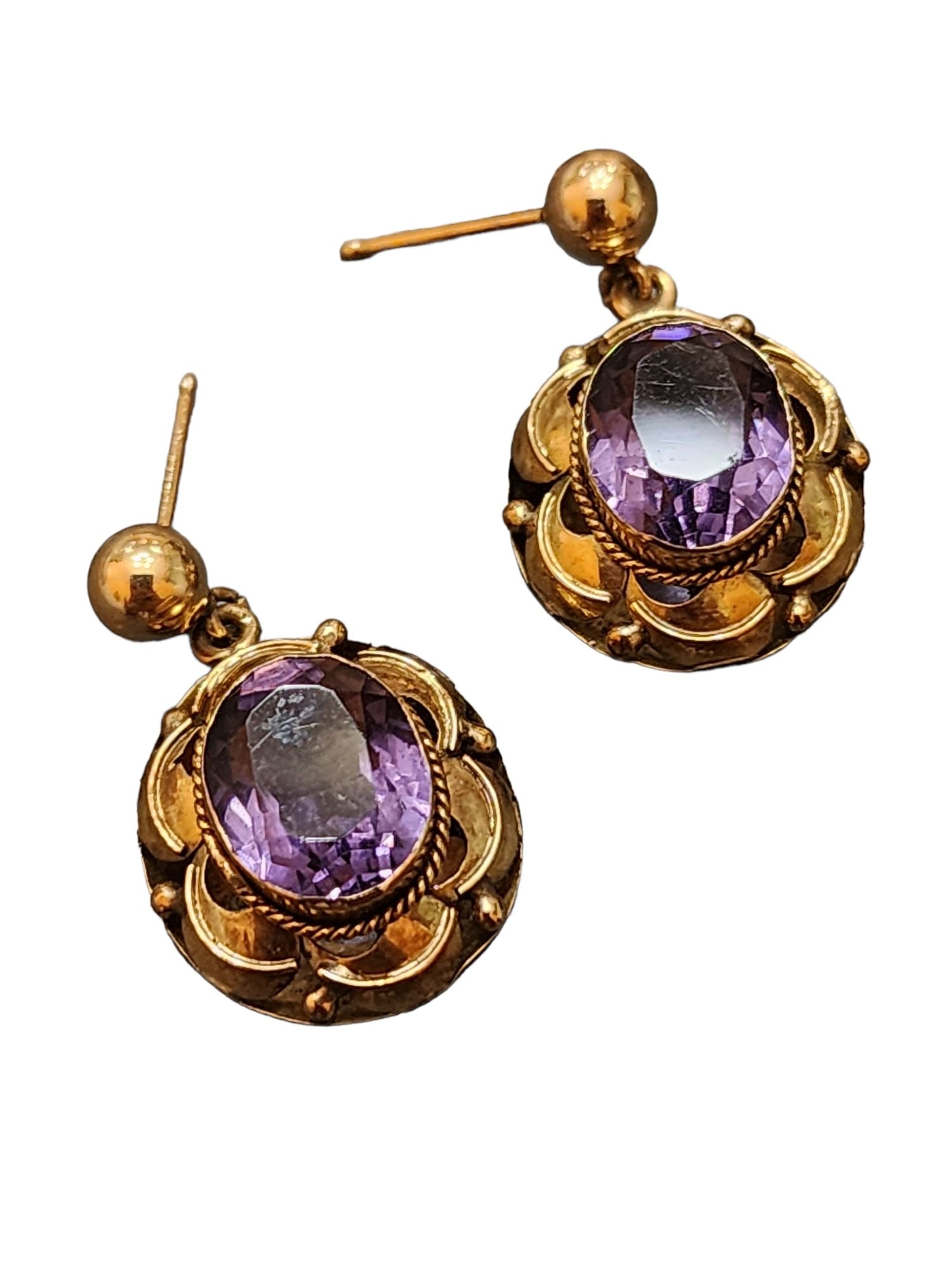 Vintage Etruscan 14kt Gold & Amethyst Faceted Pierced Earrings (1 of 7)