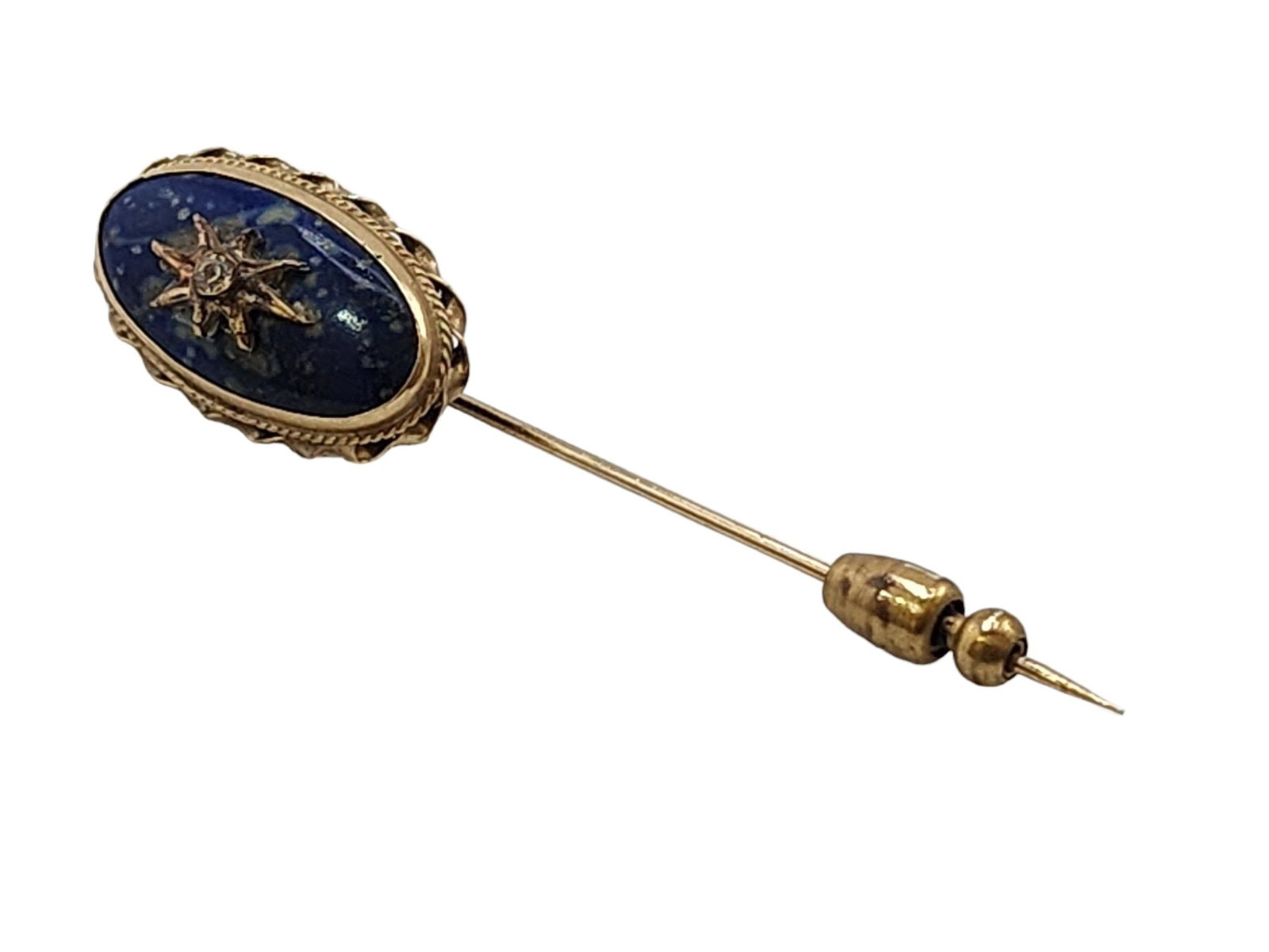 Vintage 70s Lapis/Sodalite 14kt Gold Diamond Stick Pin (A4416) (1 of 6)