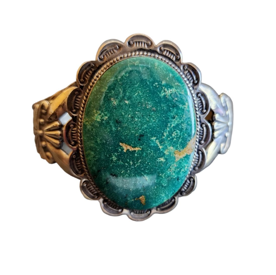 Vintage Navajo Sterling Turquoise Cuff Bracelet Signed BEV 1948 (1 of 6)