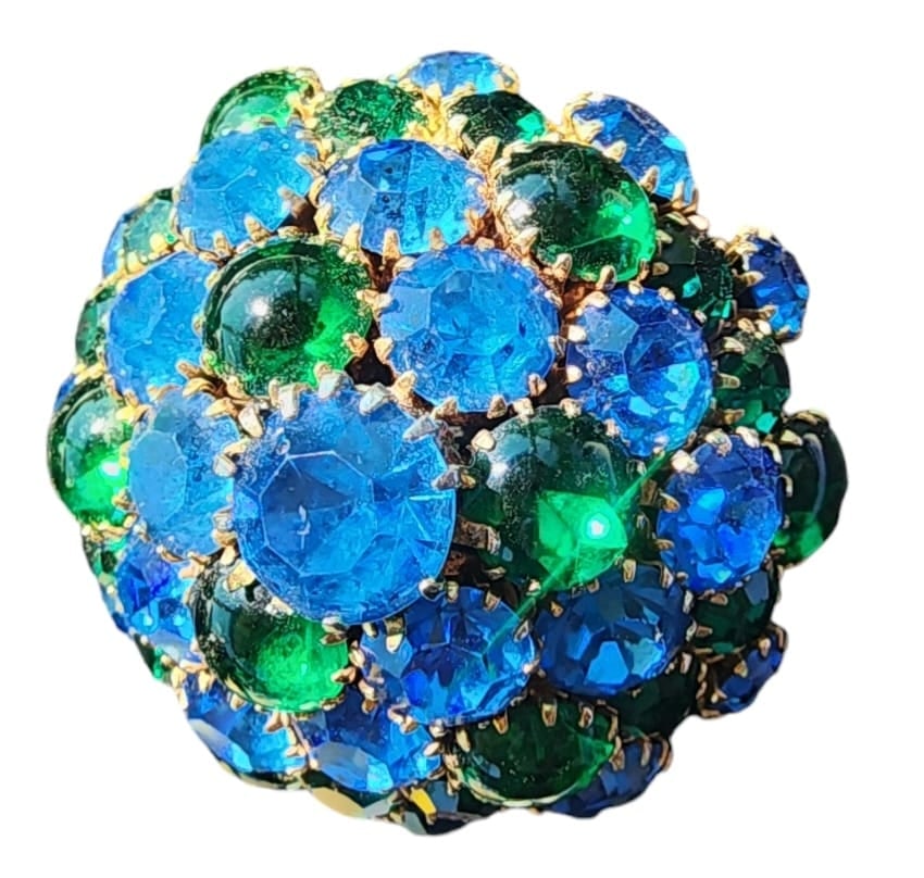 Stunning Domed Rhinestone and Glass Cabachon Brooch Attributed to Warner (1 of 4)
