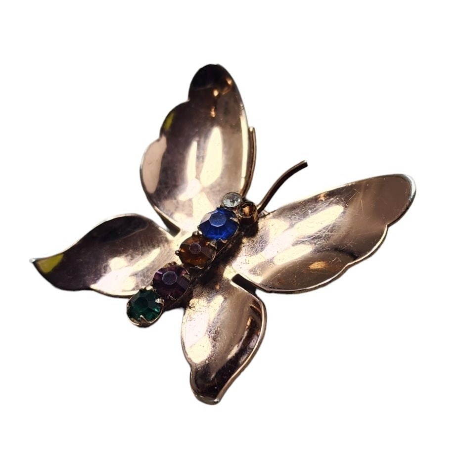 Vintage Signed Coro Craft Sterling Butterfly Brooch: Size: 1.75" wingspan Color: Multicolor Condition: Very good vintage; a few marks to the plating. Signed: Coro Craft WE OFFER IN-HOUSE SHIPPING AS WELL AS LIVE SHIPPING !! If you would like us to ship