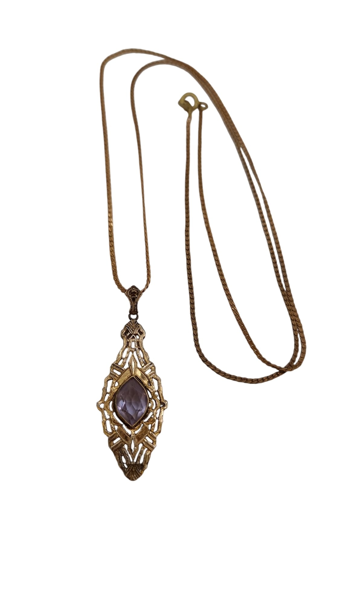 Vintage Edwardian 2 tone gold and silver glass pendant necklace (1 of 5)