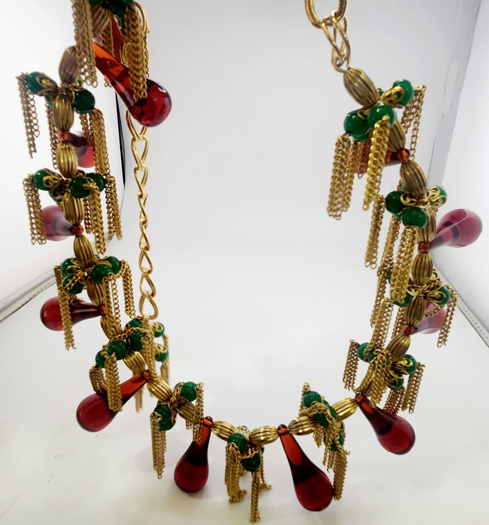 Vintage Signed Julie Rubano Lucite Glass & Fringe Bib Necklace (1 of 5)