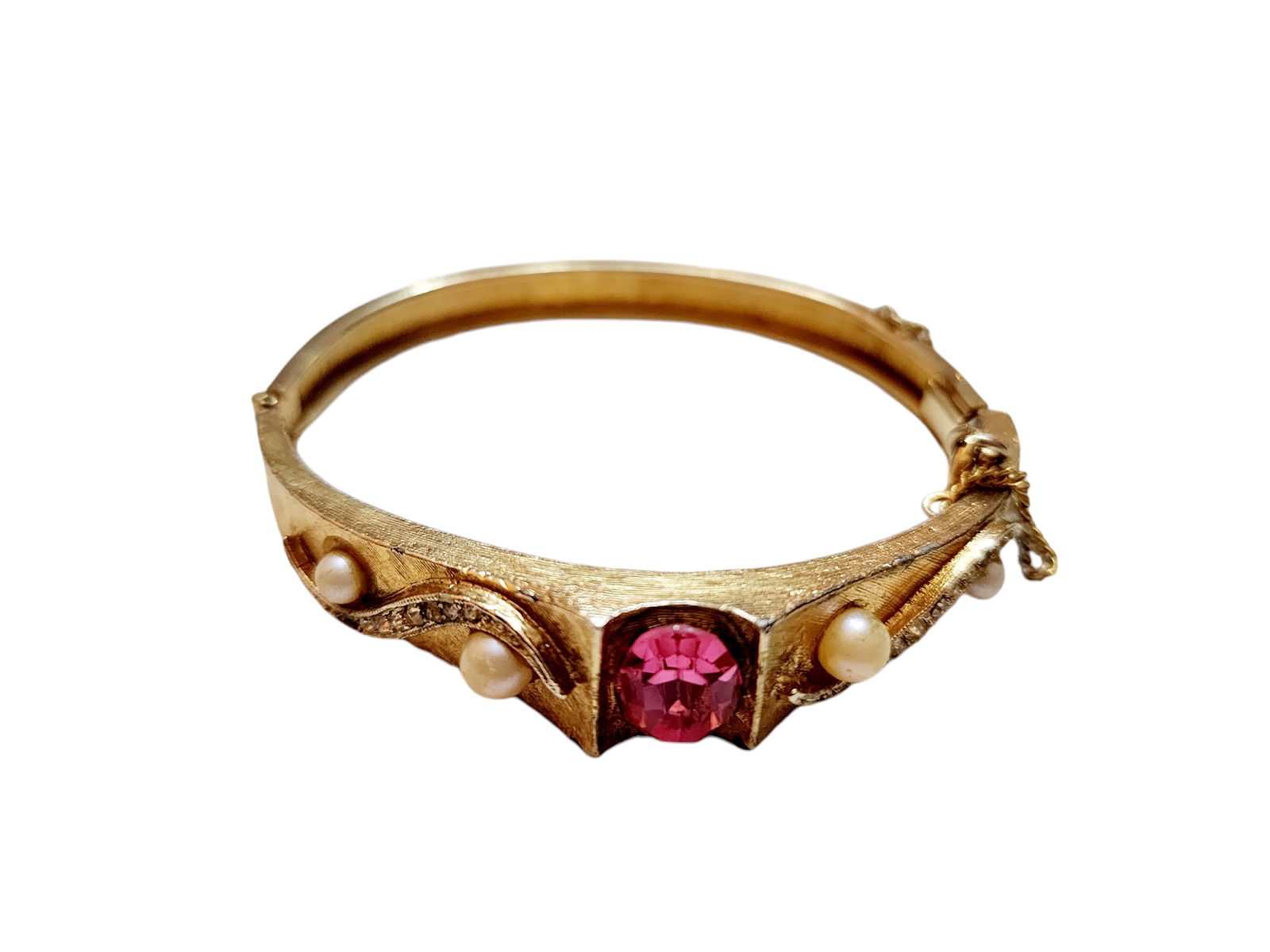 Vintage Signed ART Rhinestone Textured Bangle Bracelet (1 of 4)