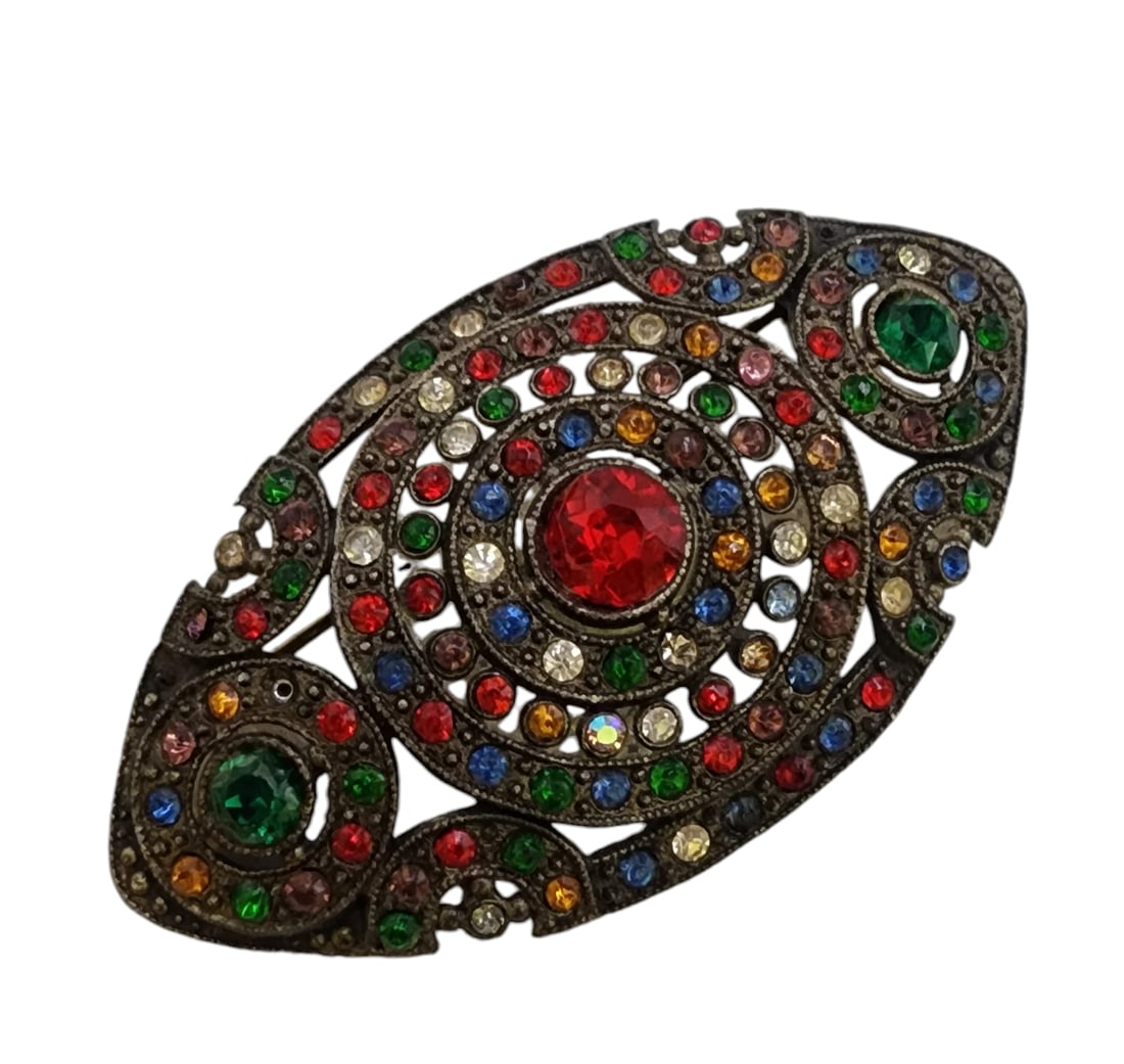 Beautiful multi color rhinestone pot metal brooch (1 of 4)