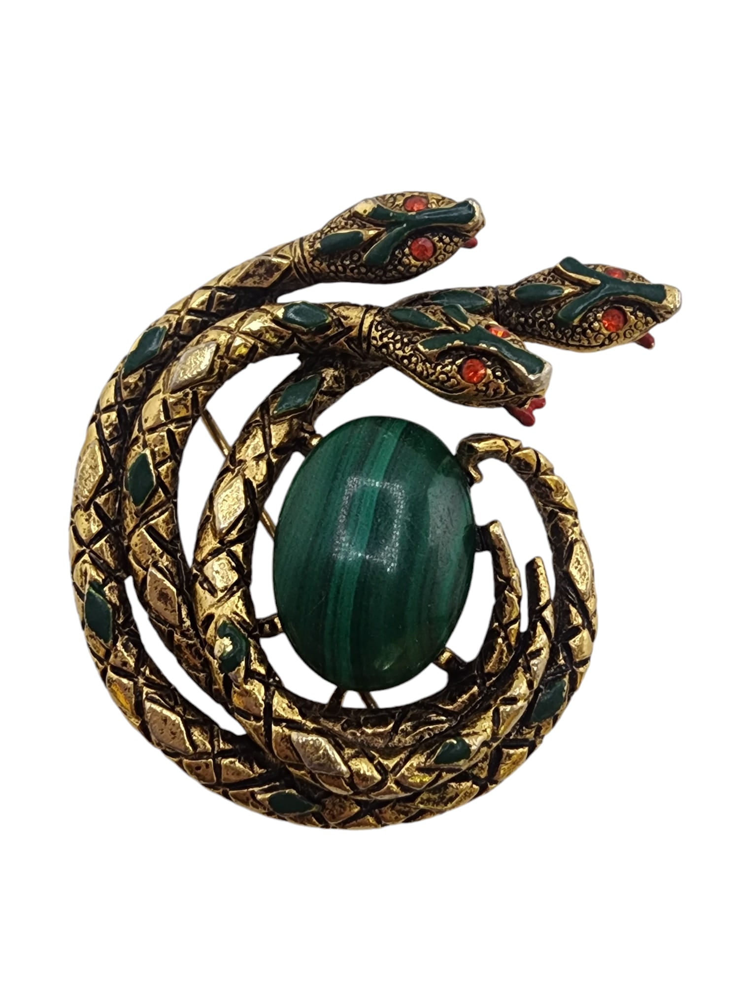 Fabulous signed Art Arthur Pepper triple snake brooch: In nice condition, some wear to the enamel, 2" IN HOUSE SHIPPING AVAILABLE