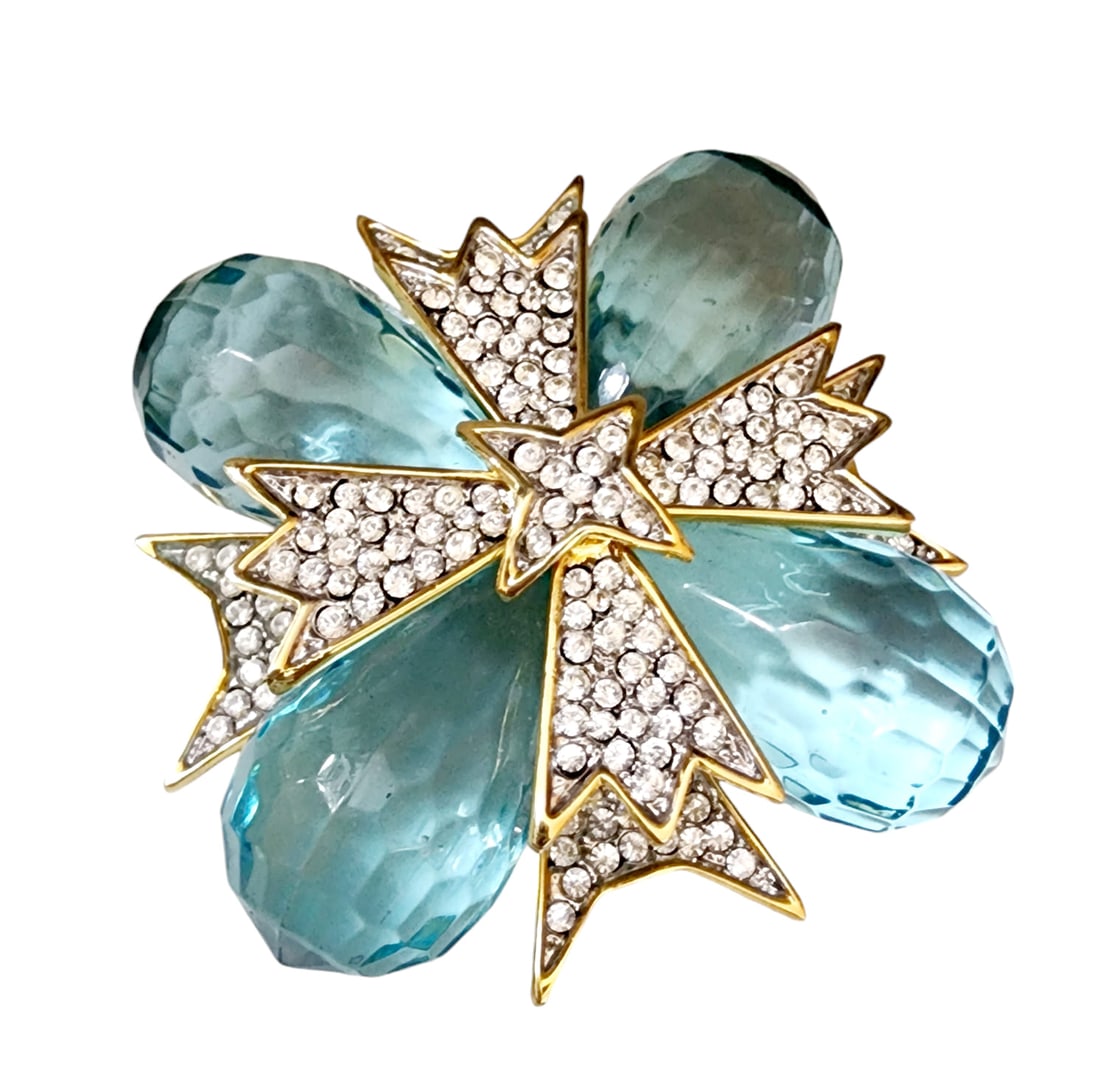 Spectacular signed dimensional Kenneth Lane faceted lucite and rhinestone maltese brooch (1 of 5)