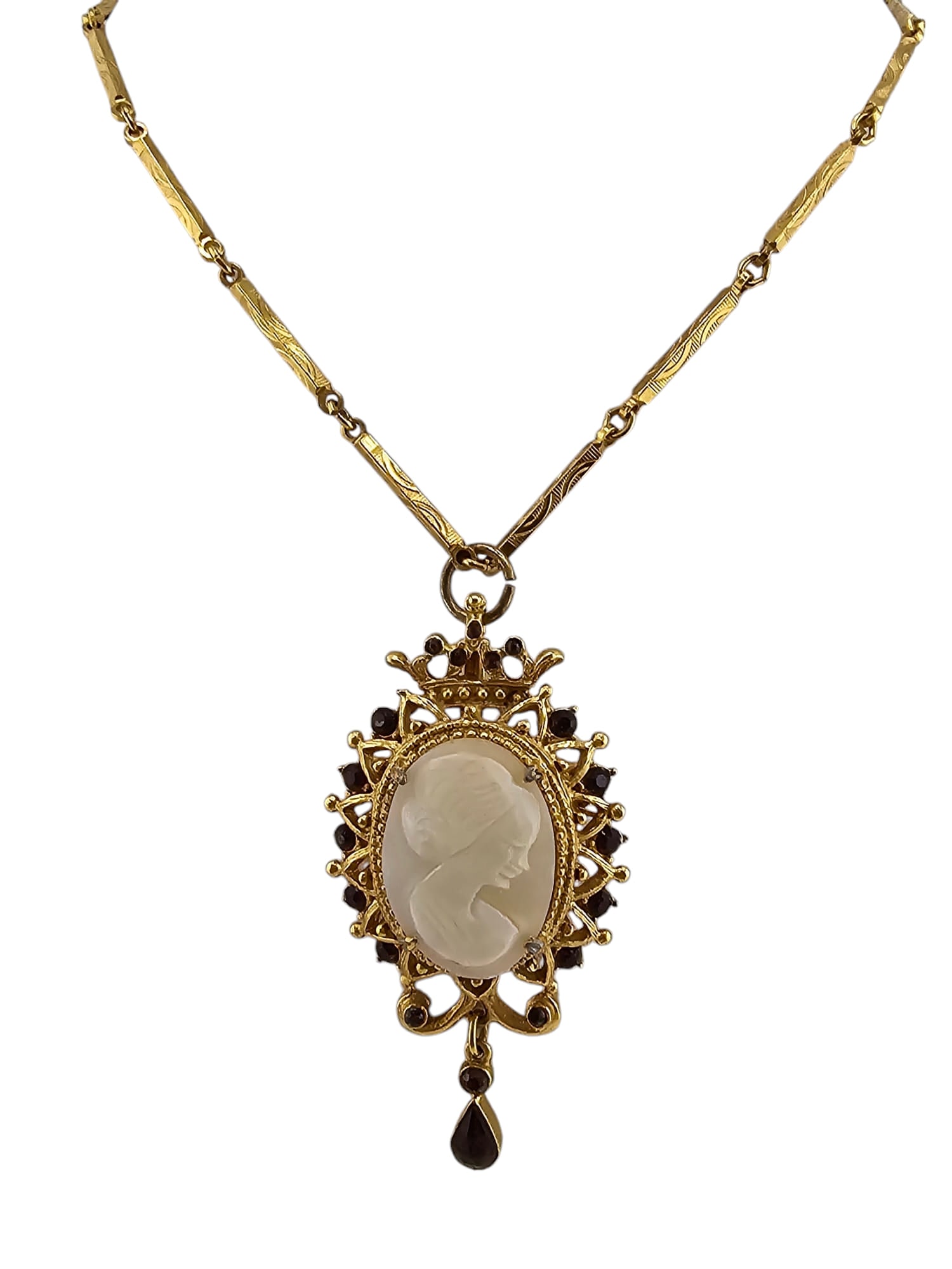 Beautiful Florenza shell cameo pendent/ brooch on decorative chain (1 of 6)