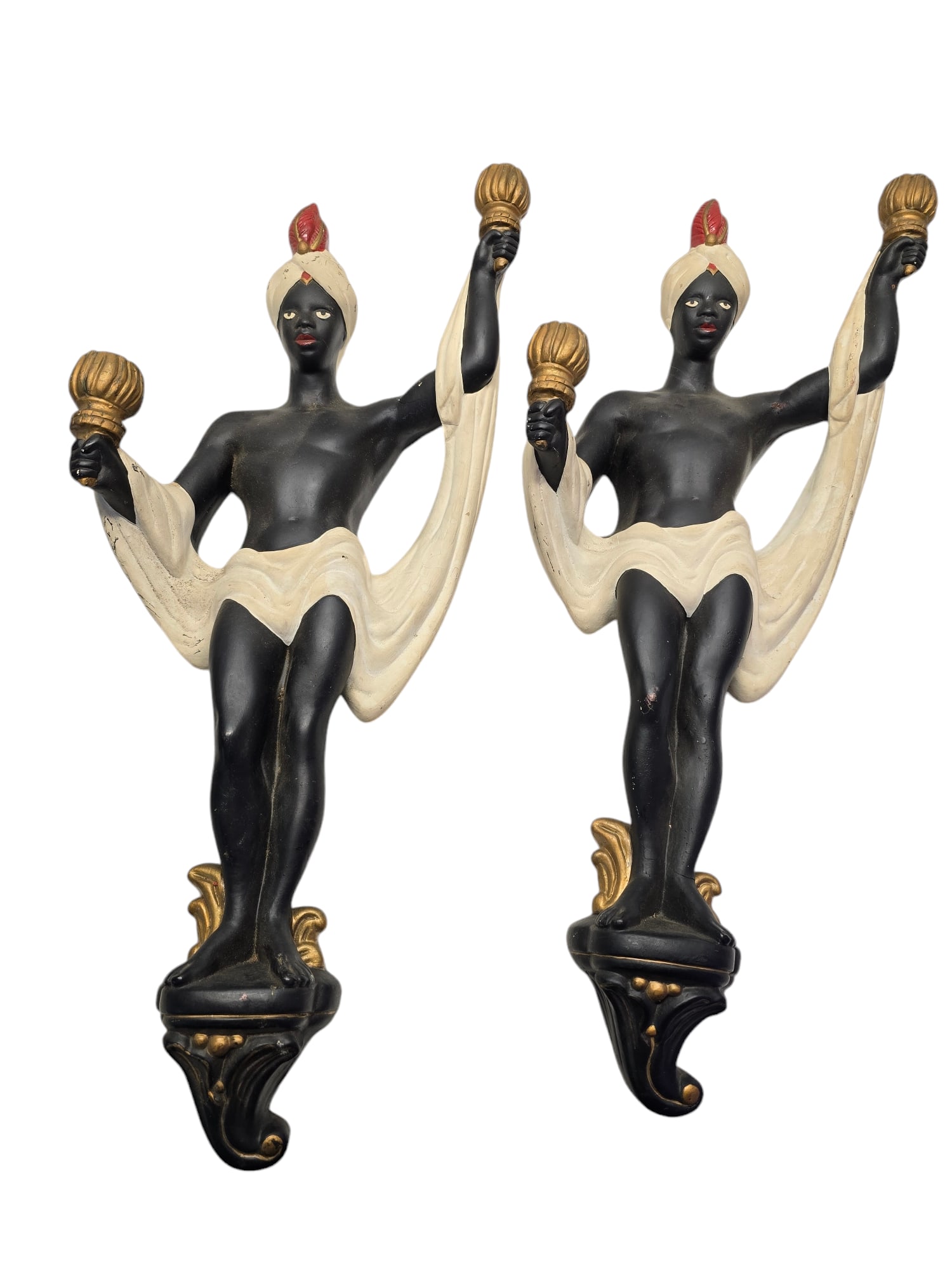 PAIR OF HOLLYWOOD REGENCY BLACKAMOOR WALL SCONCES (1 of 9)
