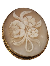 Antique Unique Floral Carved Cameo Brooch