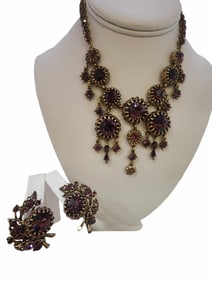 Vintage Exceptional Rare Signed Hollycraft Drippy Bib Demi Parure
