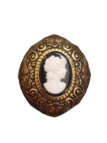 Antique Glass Cameo & Raised Relief Brass Fur Clip