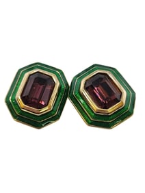 Vintage Enameled Regal Glass 80s Clip Earrings