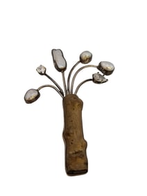 Vintage Unique Signed SCW Sterling Abalone Bamboo & Glass Figural Brooch