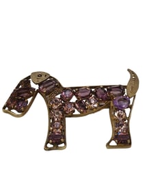 Antique Unsigned Rare Czech Glass Dog Brooch