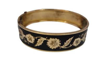Vintage Hayward Gold Filled Enameled Black Bangle Bracelet