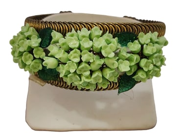 Vintage All Glass Flower & Brass Cuff Bracelet