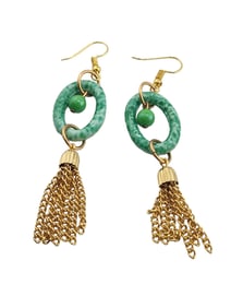 Vintage Mottled Green Glass Tassel Earrings