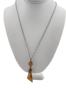 Vintage Czech Glass Pendant Necklace On Paper Clip Chain Necklace