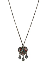 Vintage Mosaic Heart Dangle Pendant Necklace