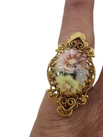 Vintage NOS Porcelain Flower Adjustable Ring