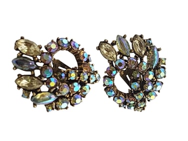 Vintage Signed Art (Arthur Pepper) Clear & AB Rhinestone Clip Earrings