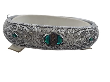 Antique Signed Edwardian Filigree Glass Bangle Bracelet