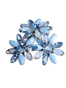 Vintage Multi Blue Rhinestone Dimensional Flower Brooch