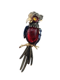 Vintage Signed ART Acrylic Belly Parrot Brooch